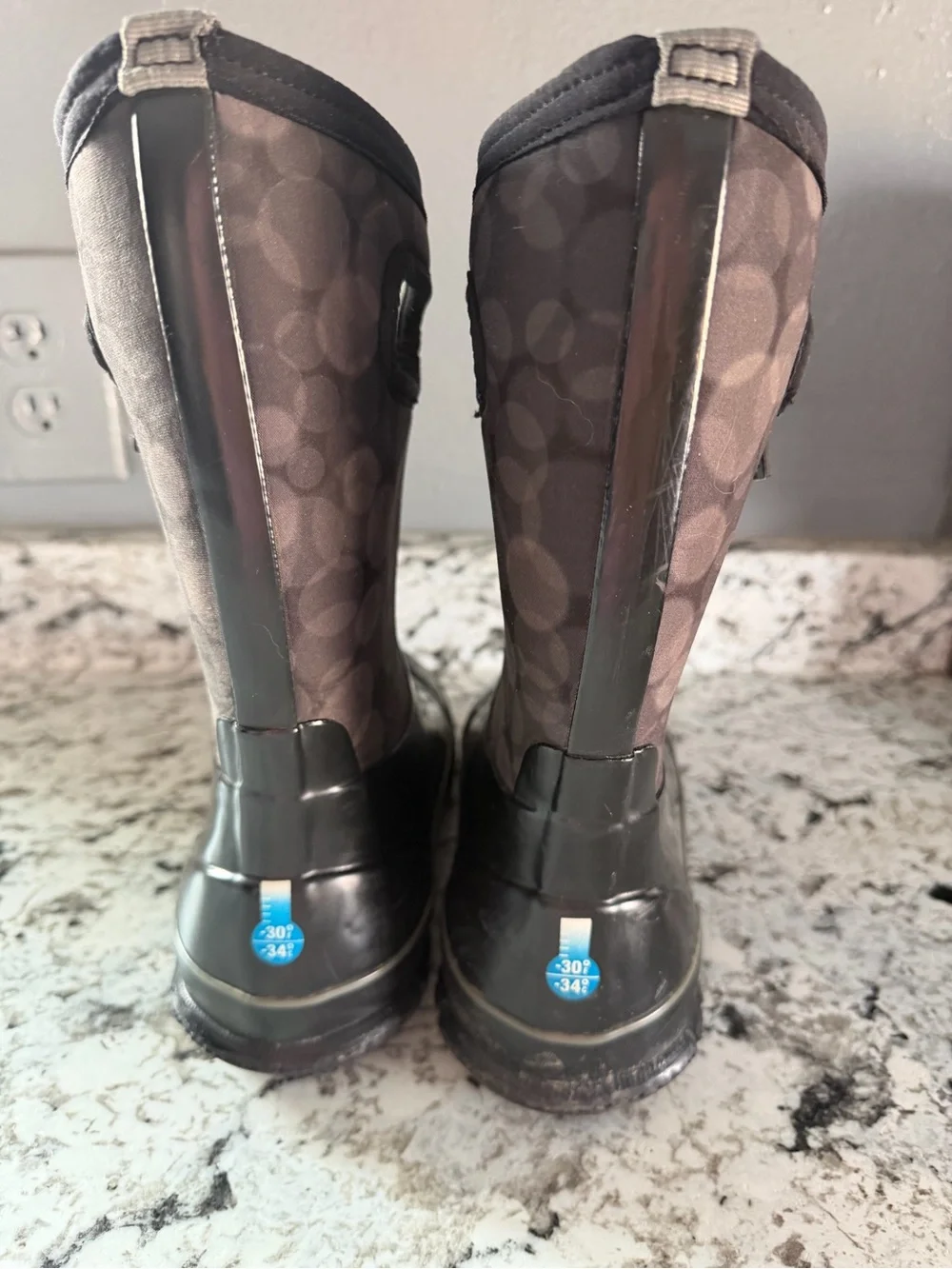 Bogs Kids Black and Gray Waterproof Rain Boots with Pull Handles